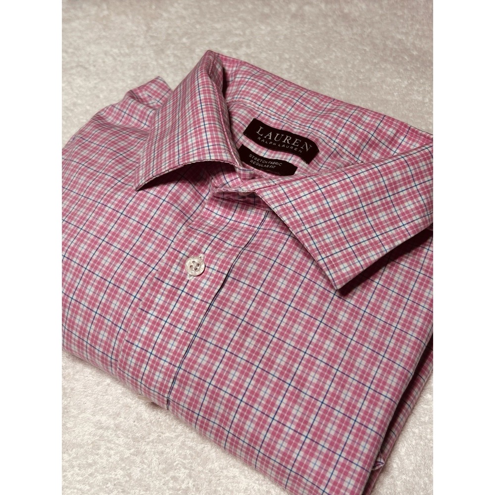 Ralph Lauren Shirt Mens 18/34-35 Pink Plaid Regular Fit Stretch 2XL Button Up LS